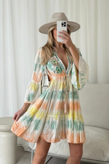 Violet green tie dye embellished tunic dress