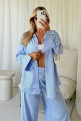 Lauren blue striped poplin shirt