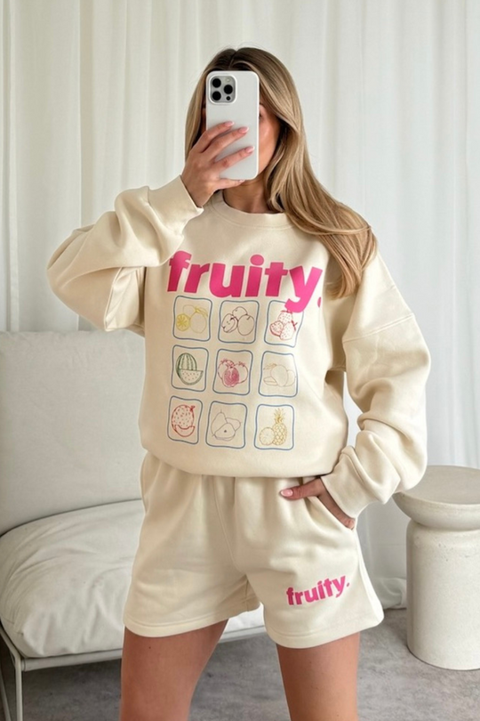 Fruity ecru printed sweater shorts loungewear