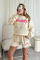 Fruity ecru printed sweater shorts loungewear