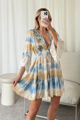 Violet blue tie dye embellished tunic dress