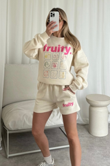 Fruity ecru printed sweater shorts loungewear