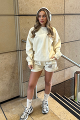 Good Health ecru printed sweater shorts loungewear