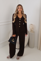 MAGGIE CHOCOLATE GOLD DETAIL KNIT CO ORD