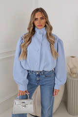 AVA BLUE  PUFF SLEEVE HIGH NECK CROPPED JACKET