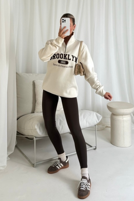 Brooklyn ecru printed 3/4 sweater and legging set