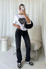 Lace heart white printed t-shirt