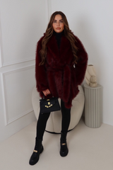 Racheal burgundy faux fur coat