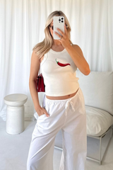 Chilli cream embroidered ribbed vest