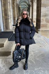 Lilith Black Faux Fur Trim Puffer Jacket