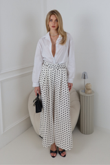 ADIBA WHITE POLKA DOT BELTED STRAIGHT LEG TROUSERS