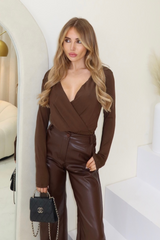 Tess chocolate wrap front bodysuit