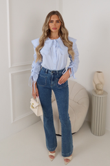 LEAH BABY BLUE OVERSIZED FRILLED COLLARED SHIRT