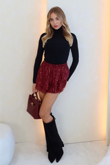 Darcie burgundy sequin mini shorts