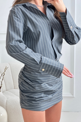 Samantha grey pinstripe shirt skirt co ord