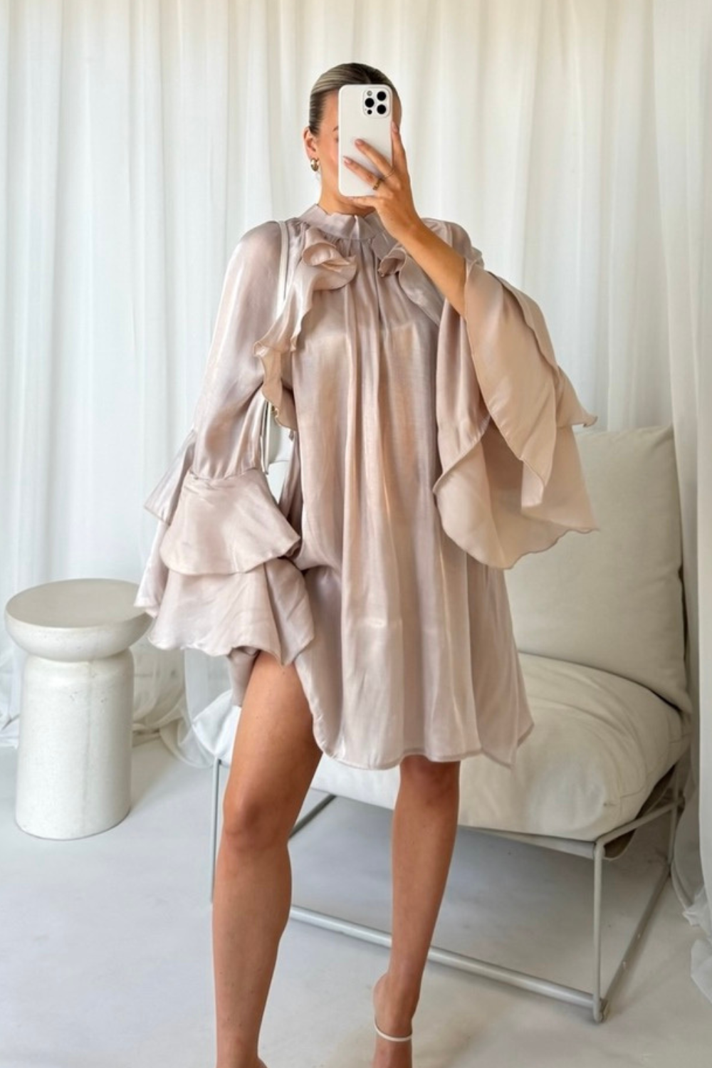 Mollie pearl flared sleeve shift dress  Glamify Famous For Loungewear
