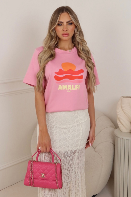 Amalfi pink printed heavyweight oversized t-shirt