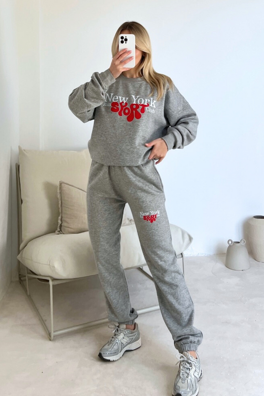 New York sport club melange grey printed sweater joggers premium loungewear