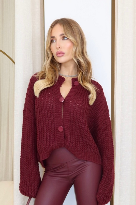 Aubrey burgundy cable knit button up cardigan