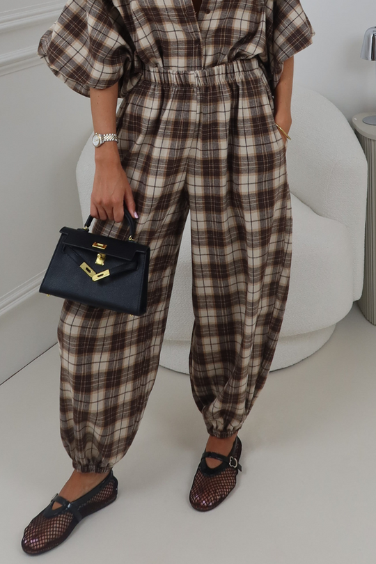 VIENNA BROWN CHECK BALLOON TROUSERS