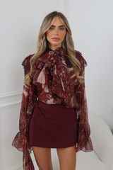 ELSIE BURGUNDY PATTERNED BLOUSE
