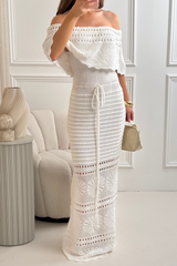Amie white crochet off shoulder maxi dress