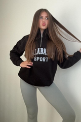 Mini Calabasas black embroidered 3/4 zip sweater loungewear