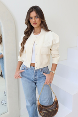 G Monogram crest embroidered cream jersey bomber jacket