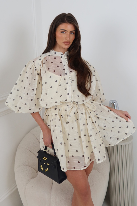 RITA CREAM POLKA DOT SHEER DRESS