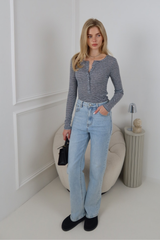 ELLIE GREY STRIPED BUTTON UP LONG SLEEVE TOP