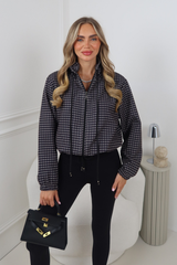 CHARLOTTA NAVY CHECK DRAWSTRING JACKET