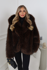 ARIELLE CHOCOLATE HOODED FUR COAT