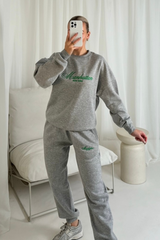 Manhattan marl grey and green embroidered sweater joggers loungewear