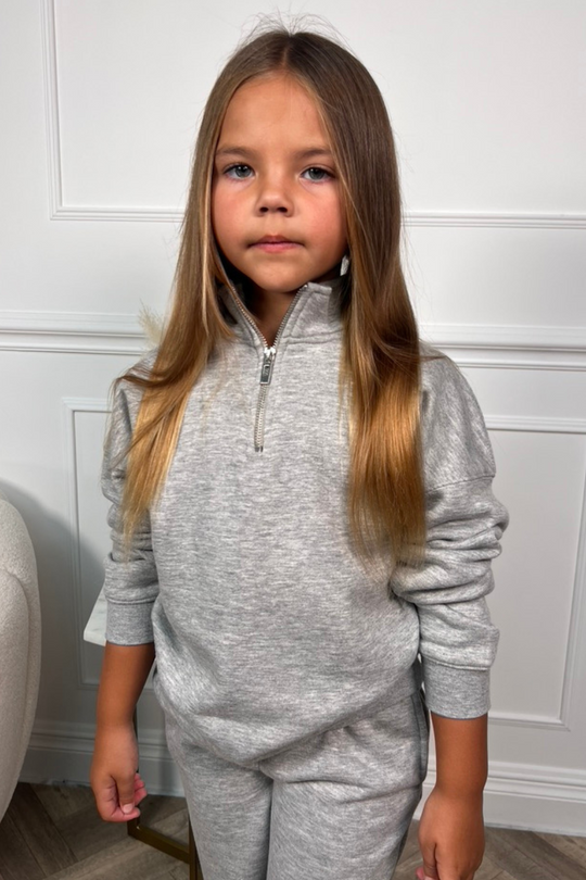 Mini Melange grey premium essential 3/4 zip sweater