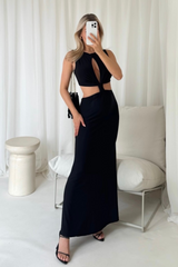 Maya black knot cutout midi dress