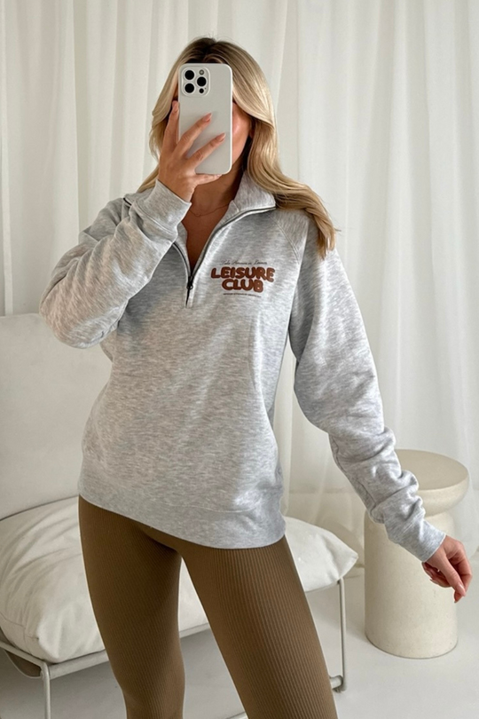 Leisure club marl grey printed 3/4 zip sweater and legging set