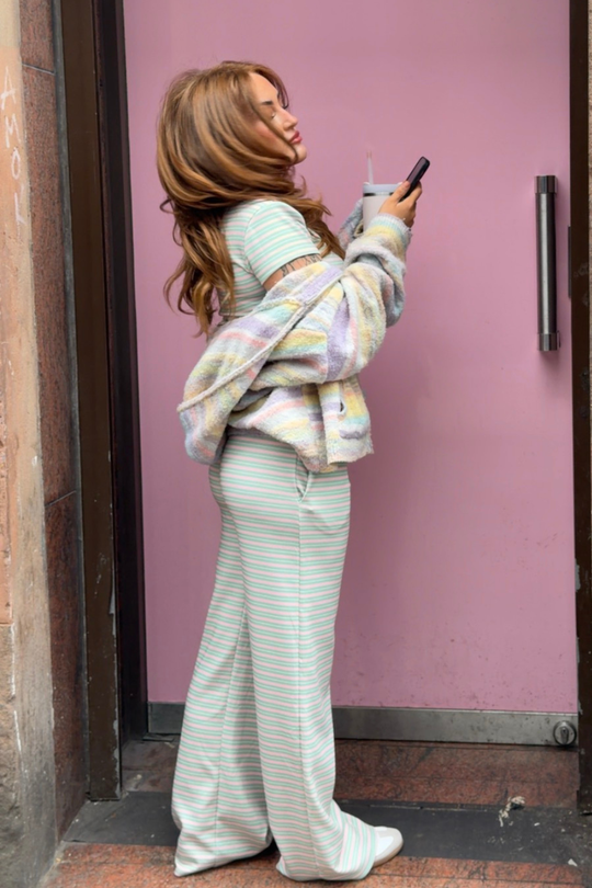 SCOUSE PRINTS 2.0 - MATCHA STRIPE TOP AND TROUSER SET