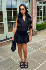 Sasha black smocked puffball balloon skirt