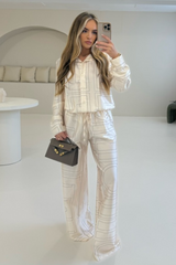 Seline cream satin geometric print co-ord