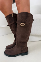 ROBYN BROWN SUEDE KNEE HIGH BOOTS