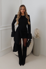 ANSLEY BLACK FAUX SUEDE LONG SLEEVE TIE FRONT DRESS