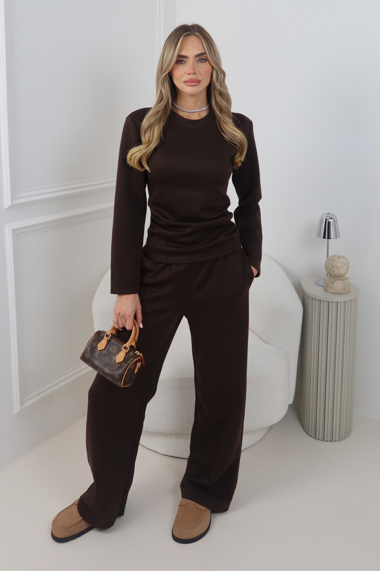 CALLY CHOCOLATE LONGSLEEVE TOP & TROUSER CO ORD