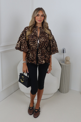 MAEVE LEOPARD ZIP UP PUFF SHORT SLEEVE JACKET