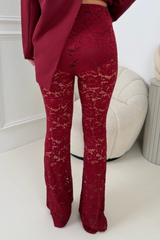 BRIA BURGUNDY LACE FLARED TROUSERS