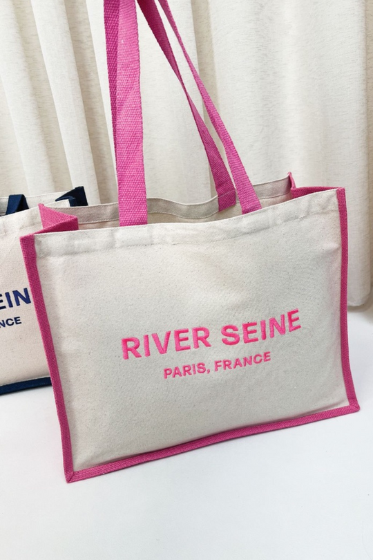 River seine pink embroidered large tote