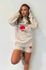 Now or never bone printed sweater shorts loungewear
