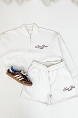 Saint Barts white embroidered bomber jacket shorts