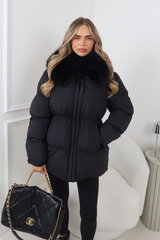 LILITH BLACK FUR TRIM PUFFER JACKET