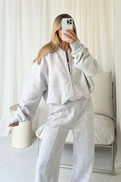 Glamify premium marl grey bomber jacket – Glamify Famous For Loungewear