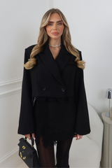 OPHELIA BLACK LACE TRIP CROPPED BLAZER